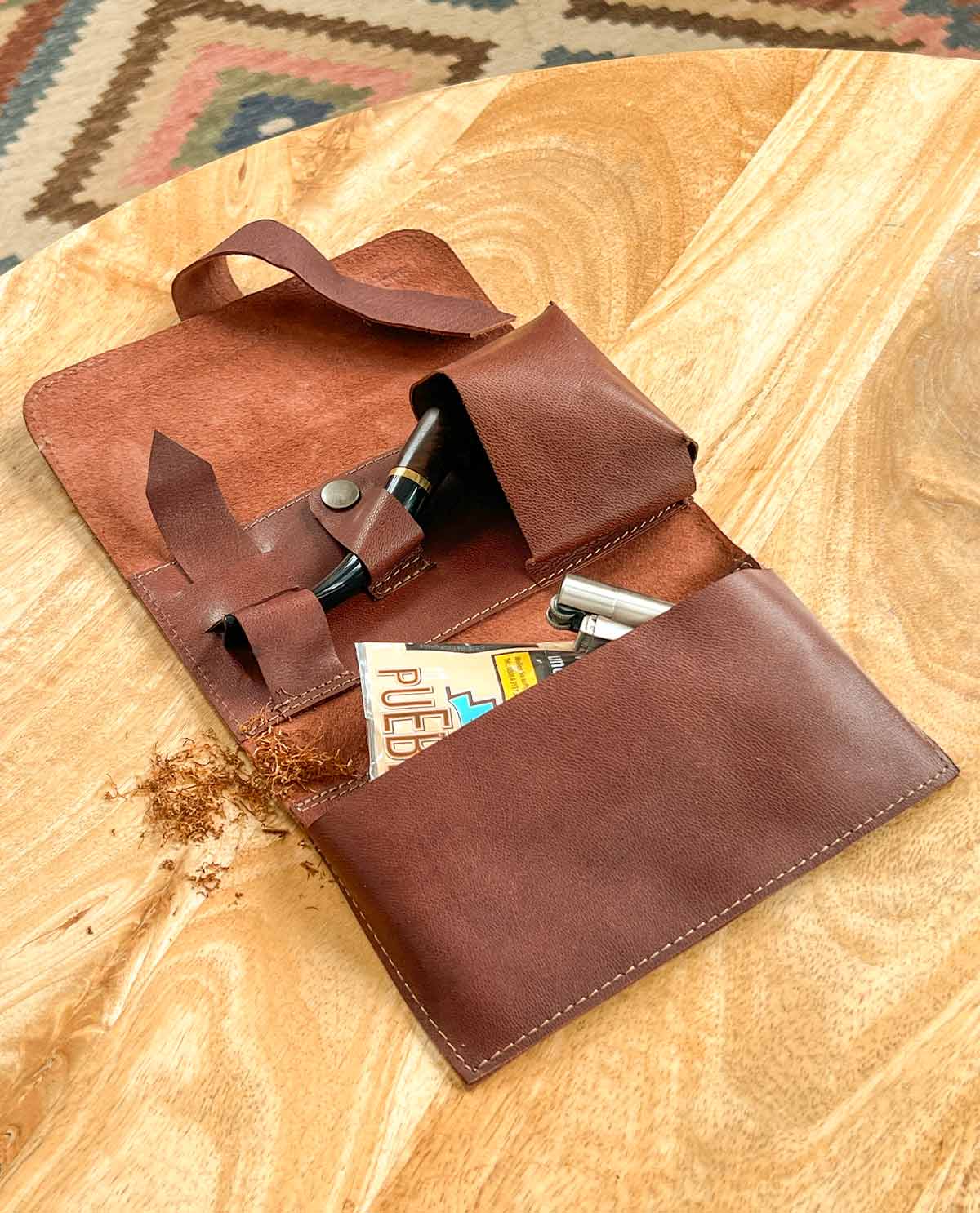 tobacco pipe pouch Genuine Leather Smoking Case Bag for 2 Pipes Tamper Filter Tool Cleaner Preserve Freshness (Black) but beautiful Ian" Leather Pipe Case at